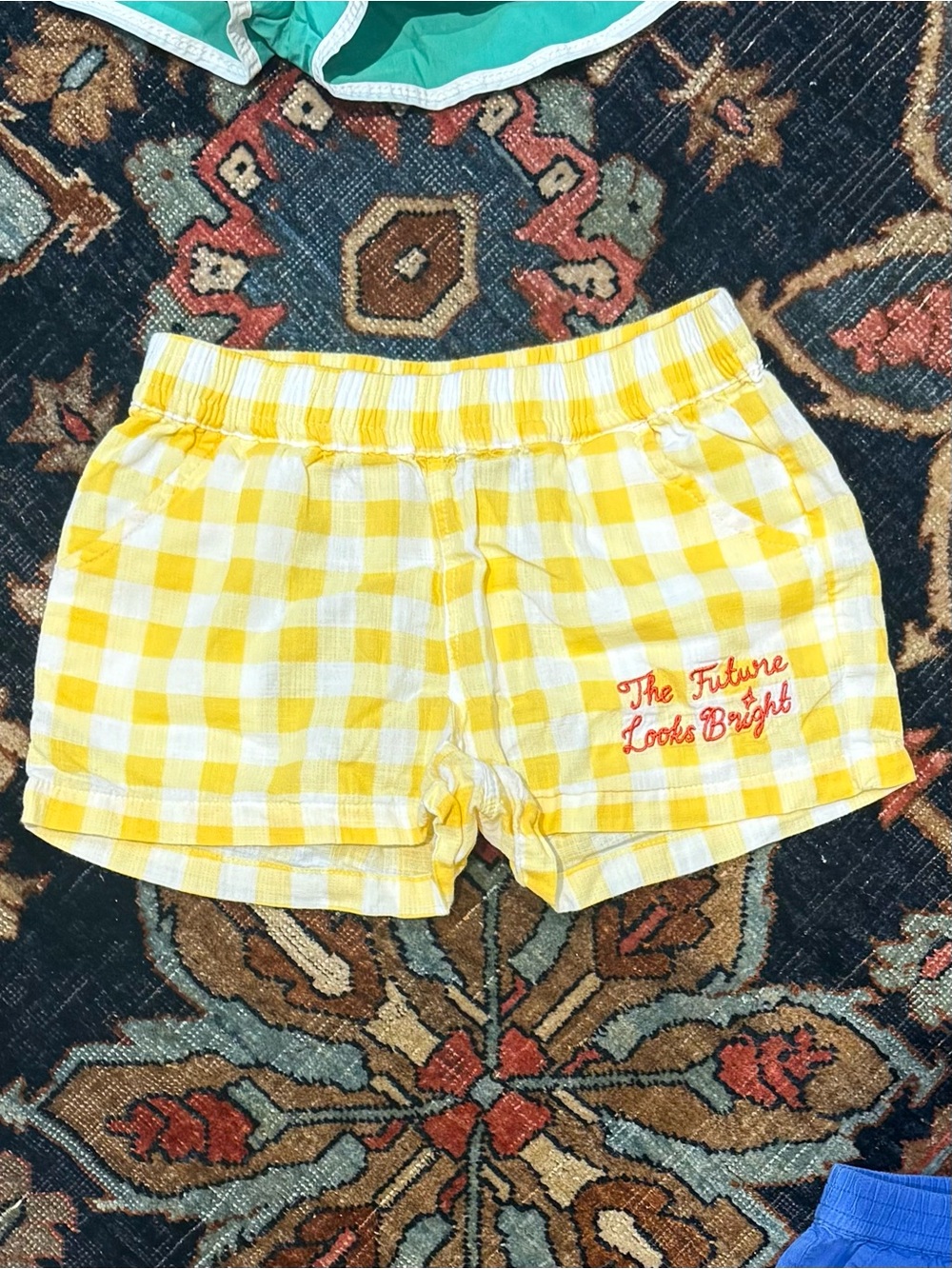 Mini Rodini Yellow Gingham Embroidered Kids Shorts